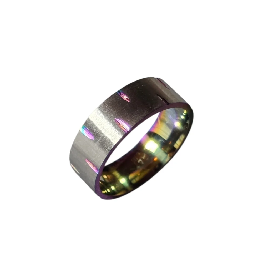 New Stainlees Steel Iridescent Band Ring Size 12